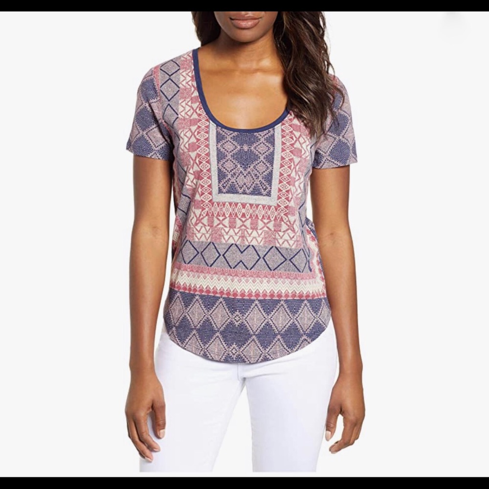 Lucky Brand Women’s Border Print Tee Shirt - L